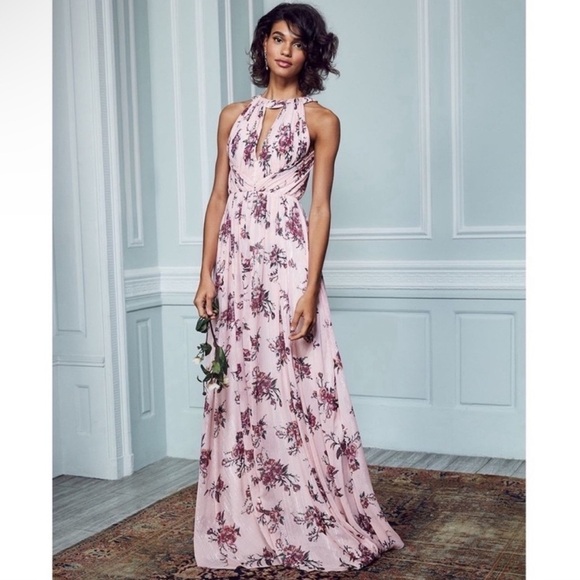 Marchesa Notte Bridal Bridesmaid Chiffon Pink Floral Halter Maxi Dress size 8 - Picture 1 of 12